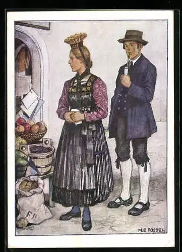 Künstler-AK Paar in Festtracht aus dem Vorarlberg /Bregenzwald