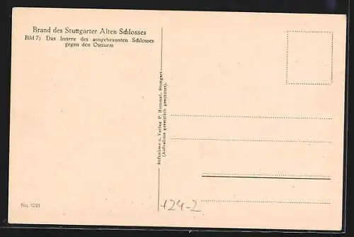 AK Stuttgart, Inneres des ausgebrannten Schlosses 1931