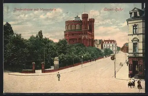 AK Essen /Ruhr, Steelerstrasse mit Wasserturm