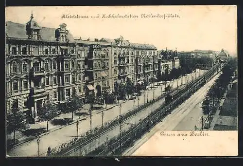 AK Berlin-Schöneberg, Kleiststrasse und Hochbahnstation Nollendorf-Platz