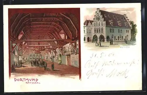 Lithographie Dortmund, Rathaus, Ratssaal, Kaiserbesuch am 11. August 1899
