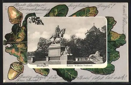 AK Stuttgart, Kaiser Wilhelm Denkmal, Seitenansicht