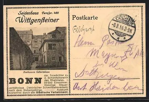 AK Bonn, Beethovens Geburtshaus, Seidenhaus Wittgensteiner