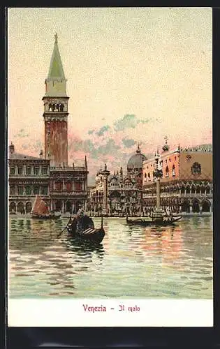 Lithographie Venezia, Il molo, Gondelpartie