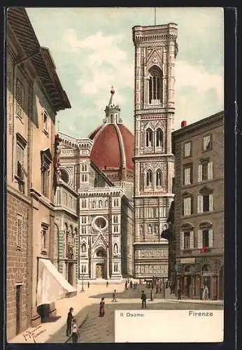 Künstler-AK Firenze, Strassenpartie am Dom