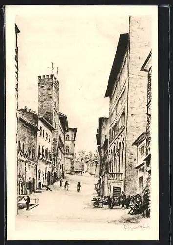 Künstler-AK Arezzo, L`antica via di Sassonia con la facciata della Pieve