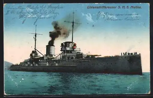 AK Kriegsschiff, Linienschiffkreuzer S.M.S. Moltke in Küstengebiet