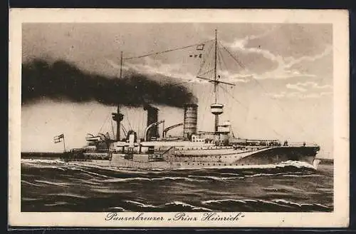 AK Panzerkreuzer Prinz Heinrich in voller Fahrt