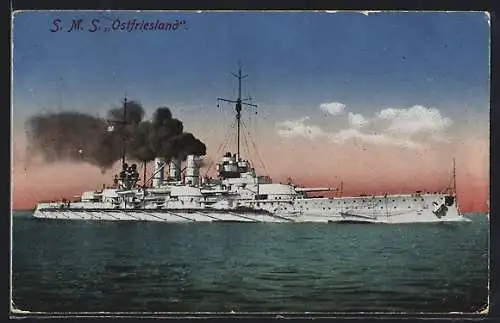 AK Kriegsschiff SMS Ostfriesland auf See