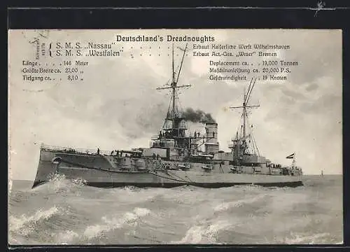 AK Kriegsschiff S.M.S. Westfalen auf hoher See
