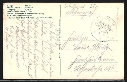 AK Kriegsschiff SMS Westfalen im Abendlicht