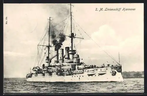 AK Kriegsschiff S. M. Linienschiff Hannover auf See