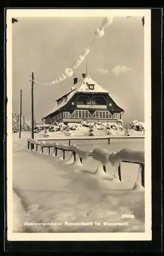 AK Ranzenbach im Wienerwald, Alpenvereinsheim im Schnee