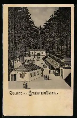 Lithographie Krummnussbaum, Steinbründl, Gassthaus J. Renner