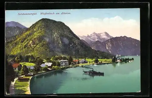 AK Weissenbach am Attersee, Dampfer fährt ab