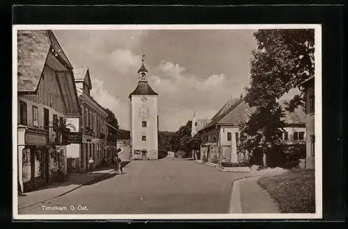 AK Timelkam, Strassenpartie mit Blick zur Kirche