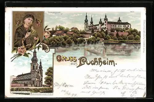 Lithographie Puchheim, Gnadenkirche u. L. Frau v. d. immerwährenden Hilfe, Gnadenbild, Totalansicht