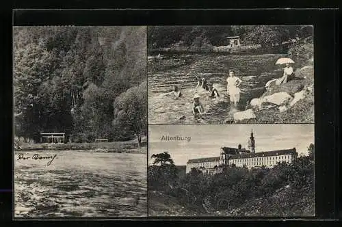 AK Altenburg, Uferpartie, Blick auf Schloss