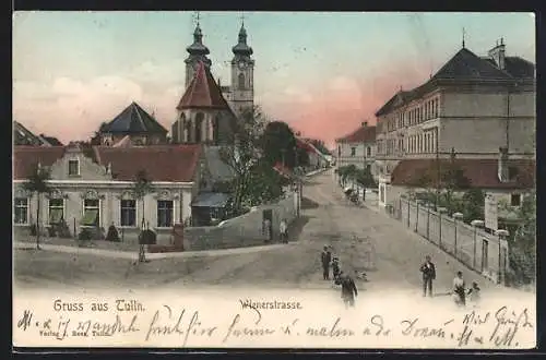 AK Tulln, Wienerstrasse mit Kirche