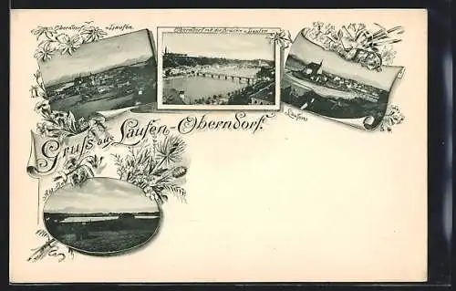 AK Laufen-Oberndorf, Panorama mit Brücke, Laufen, Ortspartie