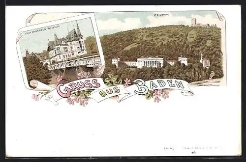 Lithographie Baden, Villa Erzherzog Wilhelm, Weilburg