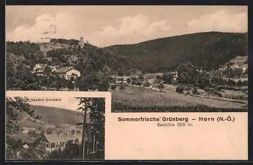 AK Grünberg-Horn /N.-Ö., Gasthof Excelsior, Panorama