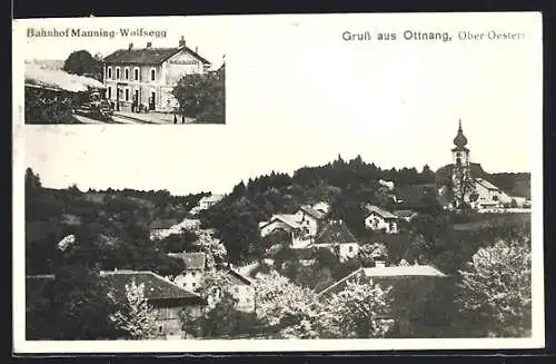 AK Ottnang /Ober-Oesterr., Bahnhof Manning-Wolfsegg, Teilansicht von oben