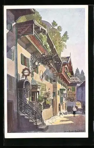 Künstler-AK Edo v. Handel-Mazzetti: Kufstein, Weinstube in der Römerhofgasse