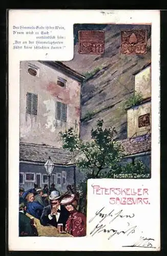 Künstler-AK Hubert von Zwickle: Salzburg, Gäste im Garten des Gasthauses Peterskeller