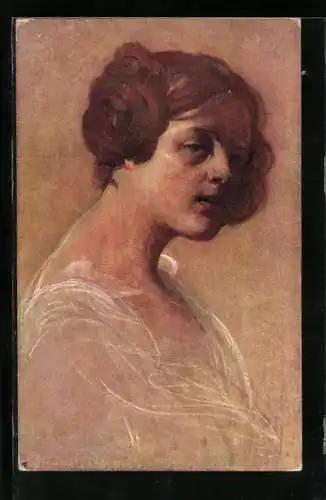 Künstler-AK Franciszek Zmurko: Damenportrait im Halbschatten