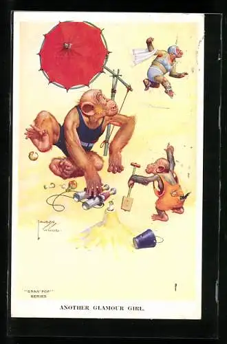 Künstler-AK Lawson Wood: Gran` Pop, Another Glamour Girl, Scherz, Affen