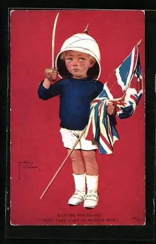 Künstler-AK Lawson Wood: Junge mit Union Jack als Soldat verkleidet