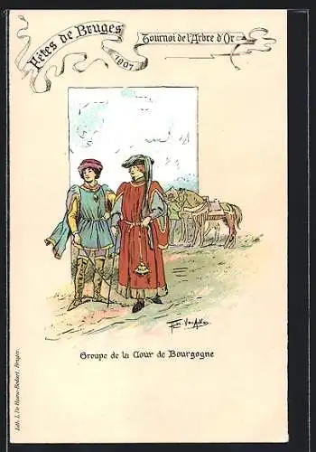 Künstler-AK Bruges, Fetes 1901, Tournoi de l'Arbre d'Or, Groupe de la Cour de Bourgogne