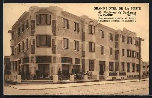 AK La Panne, Grand Hotel de la Poste, 43 Boulevard de Dunkerque