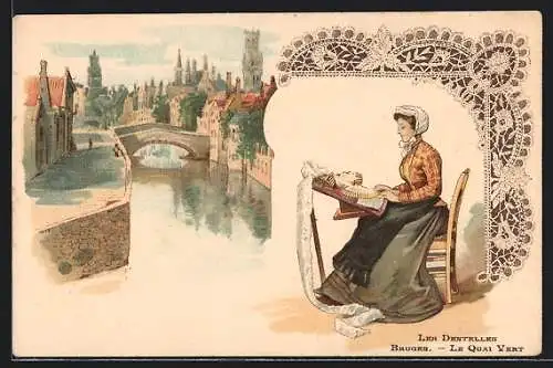 AK Bruges, Les Dentelles, Le Quai Vert, Margarine Lux, Reklame