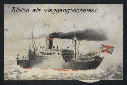Mechanische-AK Kriegsschiff mit kann unter verschiedenen Flaggen segeln, Drehmechanik