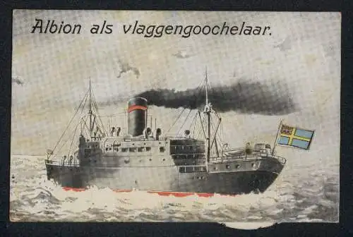 Mechanische-AK Kriegsschiff mit kann unter verschiedenen Flaggen segeln, Drehmechanik