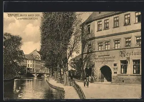 AK Erfurt, Blick nach der Lehmannsbrücke, Restaurant