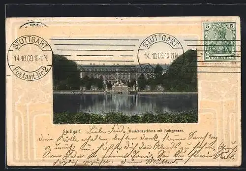 AK Stuttgart, Residenzschloss mit Anlagensee