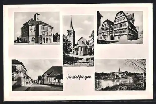 AK Sindelfingen, Rathaus, Kirche, Strassenpartie