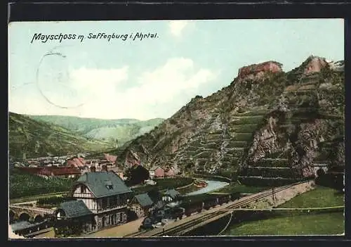 AK Mayschoss, Bahnhof und Ruine Saffenburg