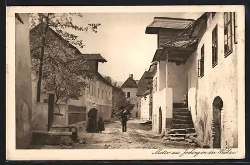 AK Joching in der Wachau, Strassenpartie mit Anwohnern