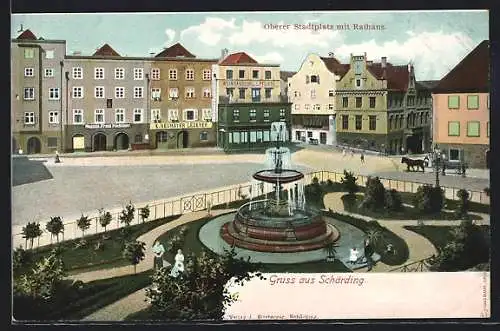 AK Schärding, Oberer Stadtplatz mit Rathaus