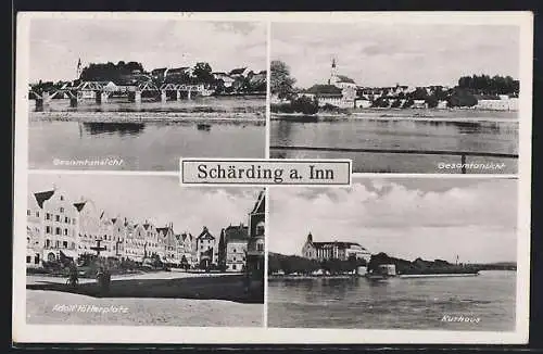 AK Schärding am Inn, platz, Kurhaus vom Wasser aus, Gesamtansicht