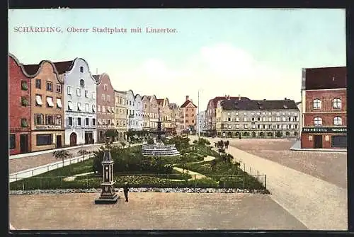 AK Schärding, Oberer Stadtplatz mit Linzertor