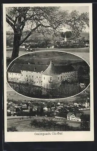 AK Gallspach, Teilansicht im Frühling, Ansicht vom Schloss