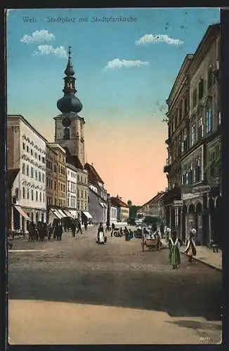 AK Wels, Stadtplatz mit Stadtpfarrkirche