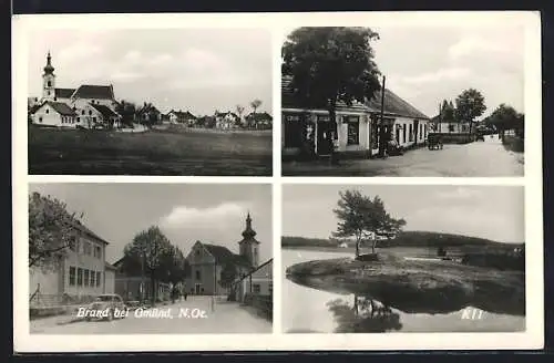 AK Brand bei Gmünd, Teilansicht mit Kirche, Strassenpartie
