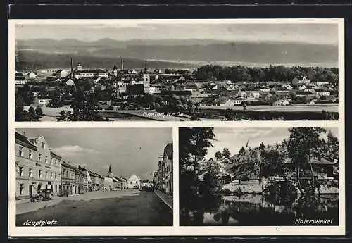 AK Gmünd /N.-Oe., Hauptplatz, Malerwinkel, Ortsansicht mit Fernblick