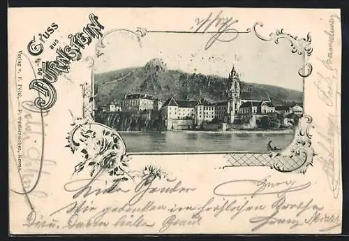 AK Dürnstein, Blick zum Ort, gerahmte Ansicht